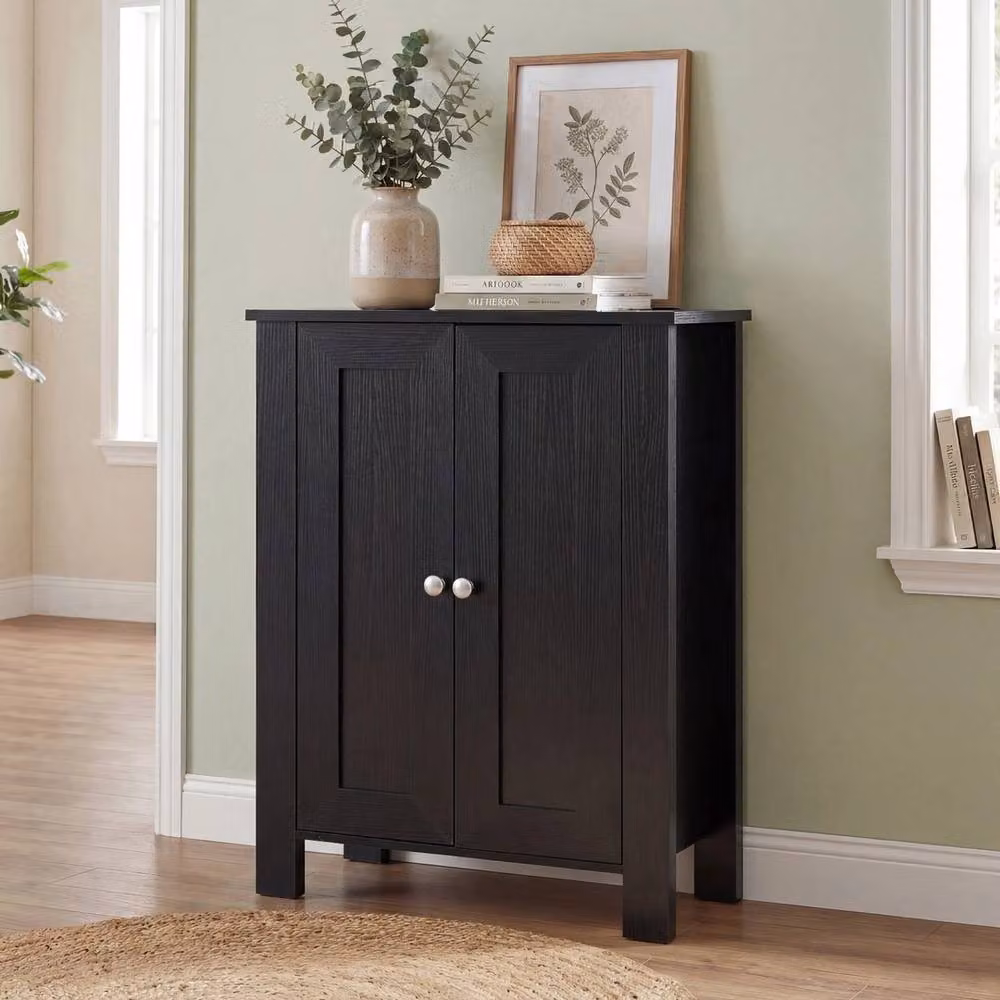 VOGREX Modern Freestanding Double Door Storage Cabinet in Matt Black with Internal Shelves and Soft-Close Hinged Doors, W/D/H: 80 x 30 x 60 cm – 3