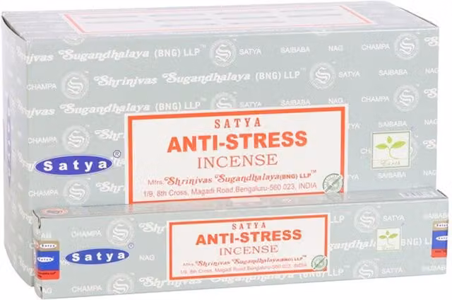 Satya Anti-Stress Incense Sticks, 12 Pack, Grey, Floral and Gourmand Mindfulness Series
