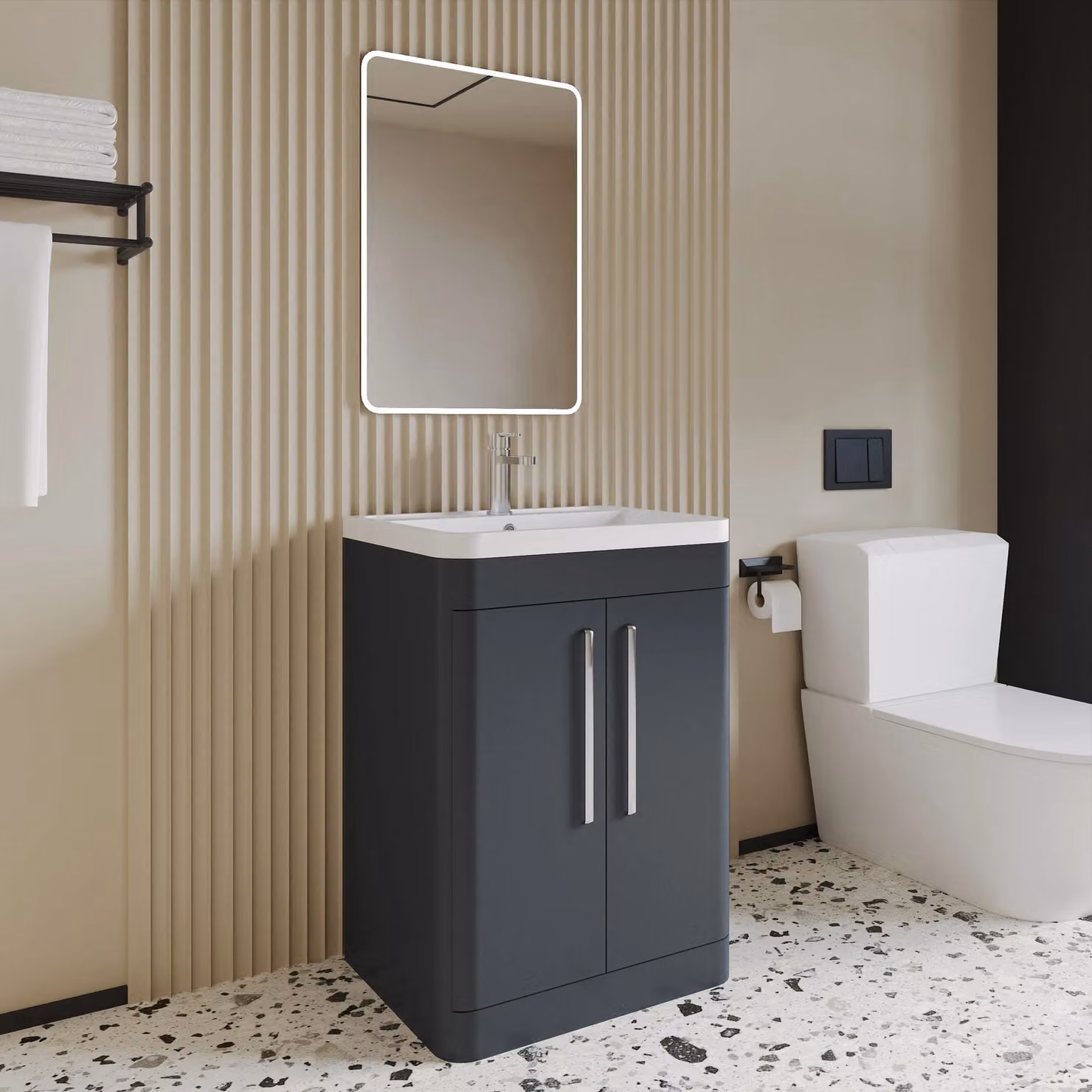 Balterley Contemporary 2 Door Floor Standing Bathroom Vanity Unit in Grey and Black, Width: 60 cm – 3
