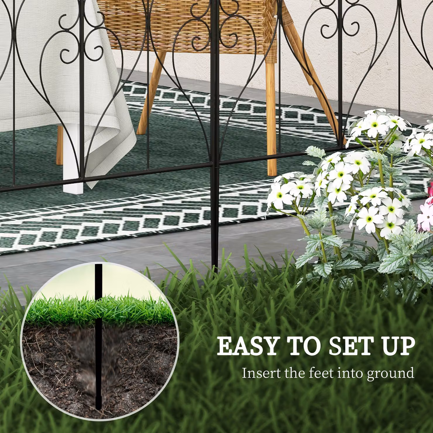 Outsunny Set of 5 Heart-shaped Metal Garden Decorative Trellis Fence Panels in Black – 3