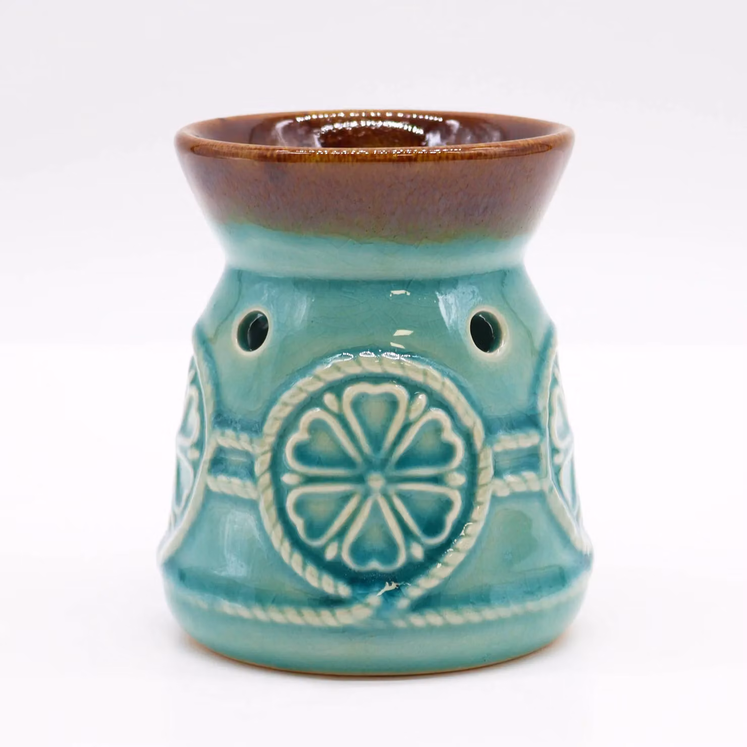 KDMD Classic Spa Ceramic Tabletop Tealight Burner in Turquoise and Brown – 2