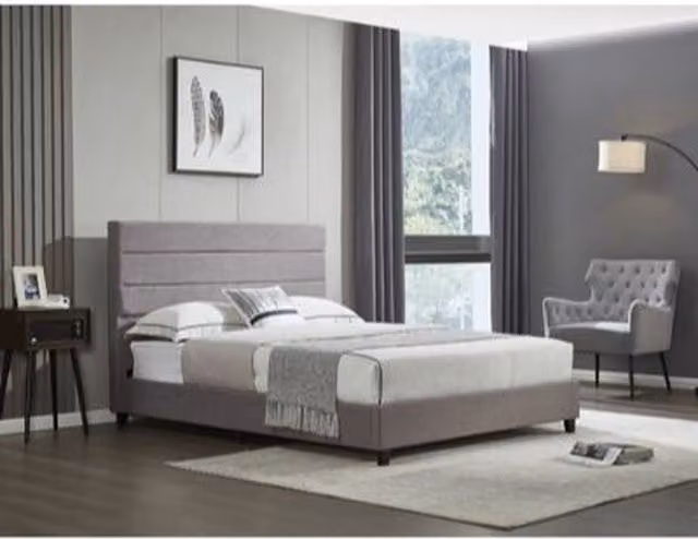 Birlea Lucas Grey Double Upholstered Fabric Bed, W: 140 cm, L: 200 cm