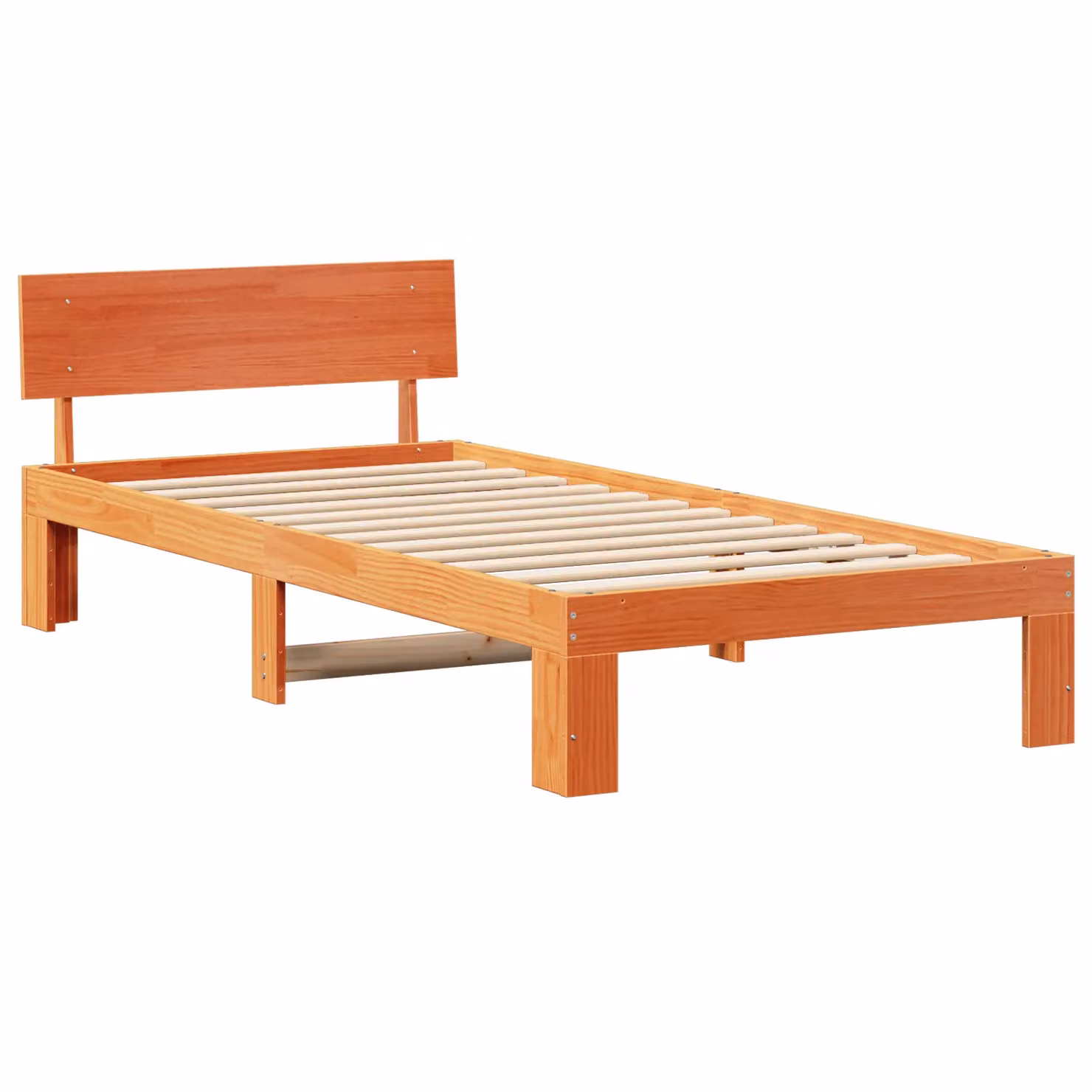 Berkfield Home Solid Pine Wood Bed Frame with Headboard in Wax Brown, W/D/H: 90 x 200 x 66 cm – 2