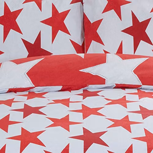 Rapport Home All Stars Reversible Polycotton Duvet Cover and Pillowcase Set in Red and White with Star Pattern, W/D/H: 230 x 220 cm and 50 x 75 cm – 4