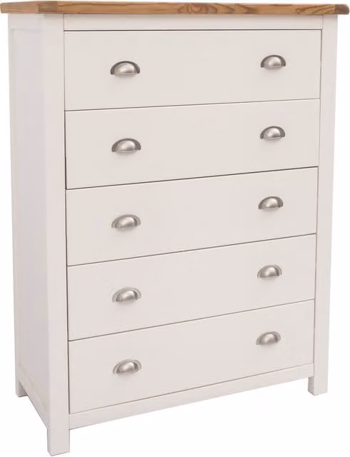 Cabinet Bits Lovere 5 Drawer Chest of Drawers in White with Chrome Cup Handles