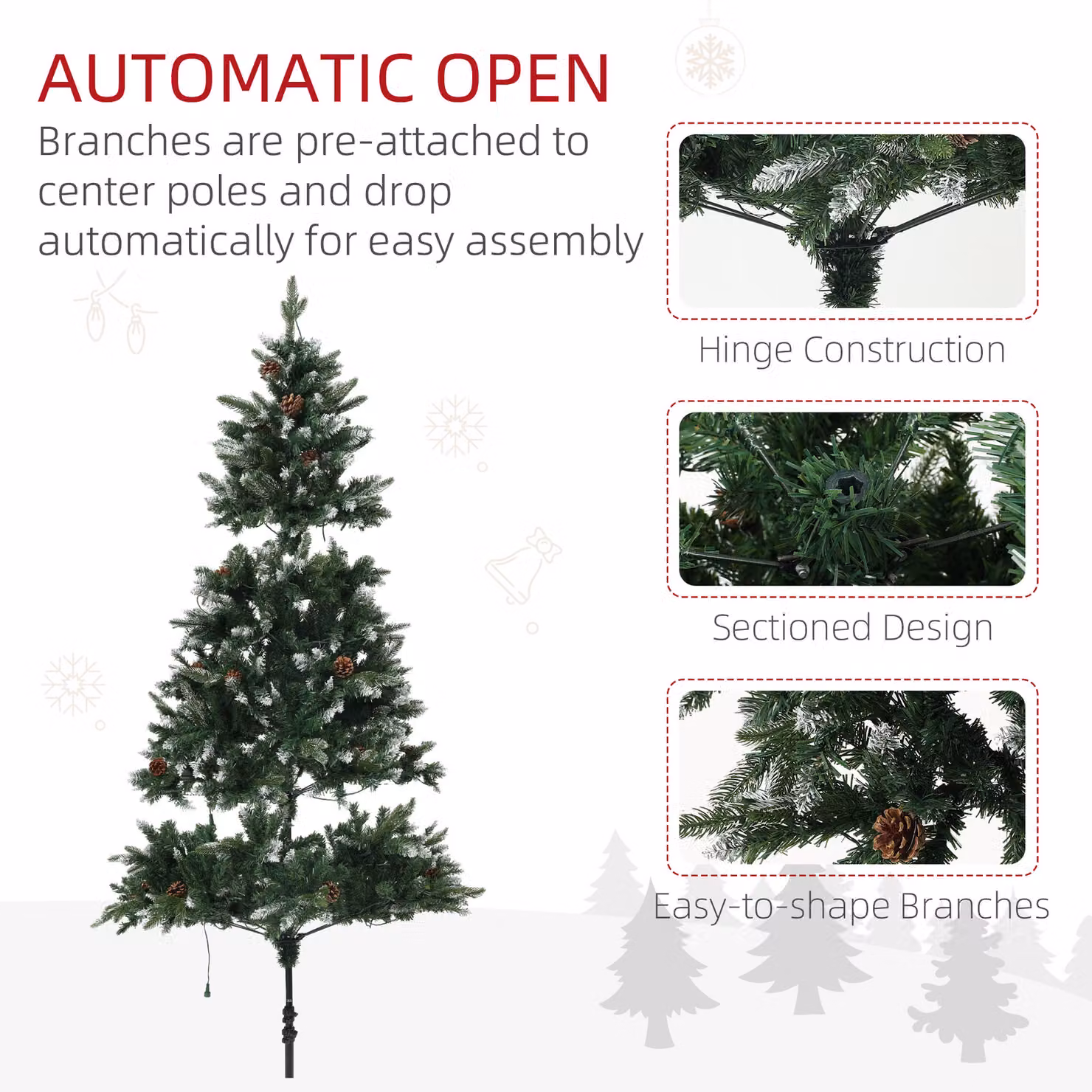 HOMCOM 7ft Prelit Artificial Christmas Tree with Dual Colour LED Lights and 1466 Tips in Green – 6