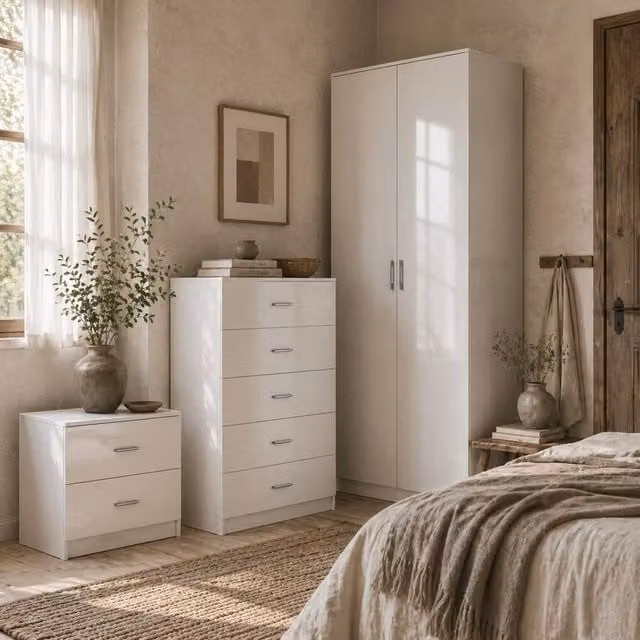 Wyld Haus Belatera 3 Piece High Gloss White Bedroom Furniture Set