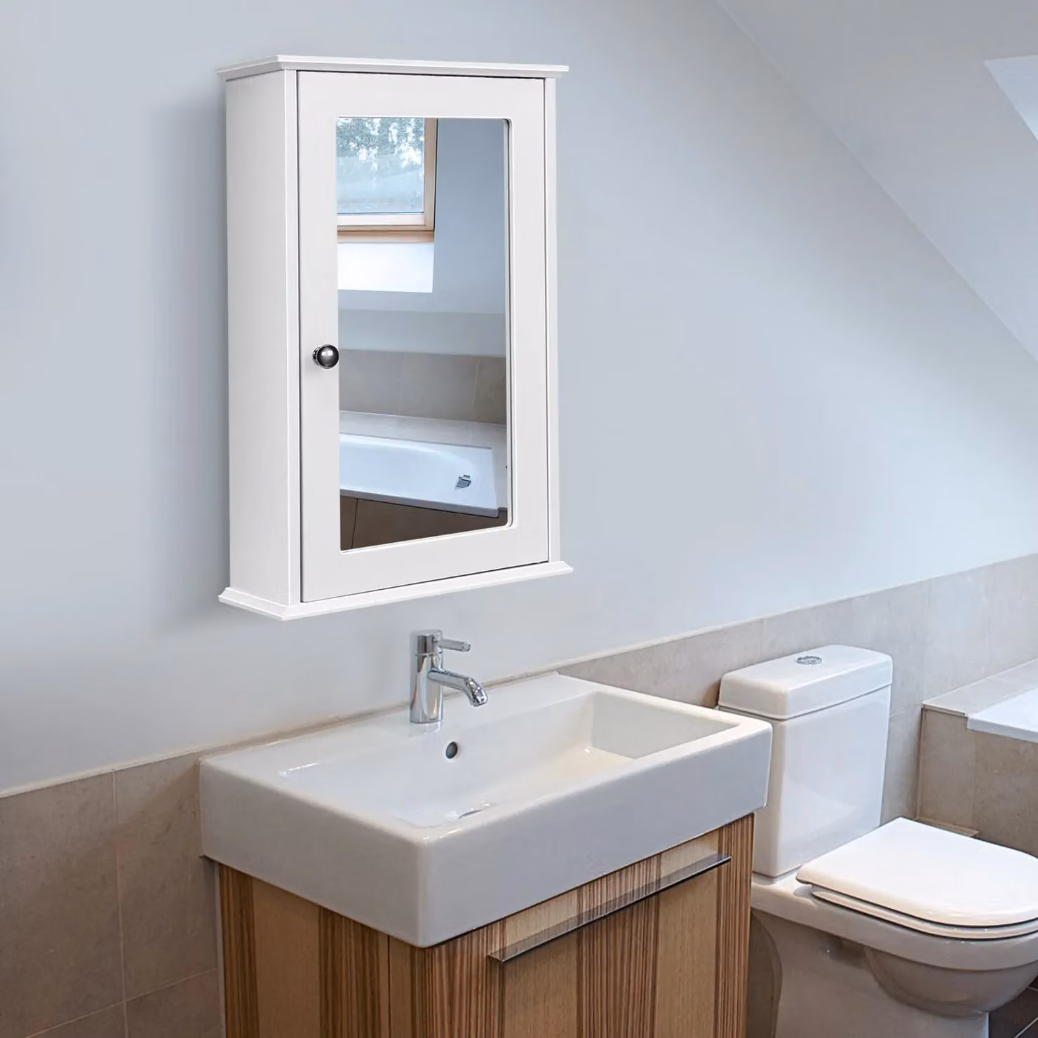 Costway White Wall Mounted Mirrored Bathroom Medicine Cabinet with Internal Shelves and Hinged Glass Doors – 2