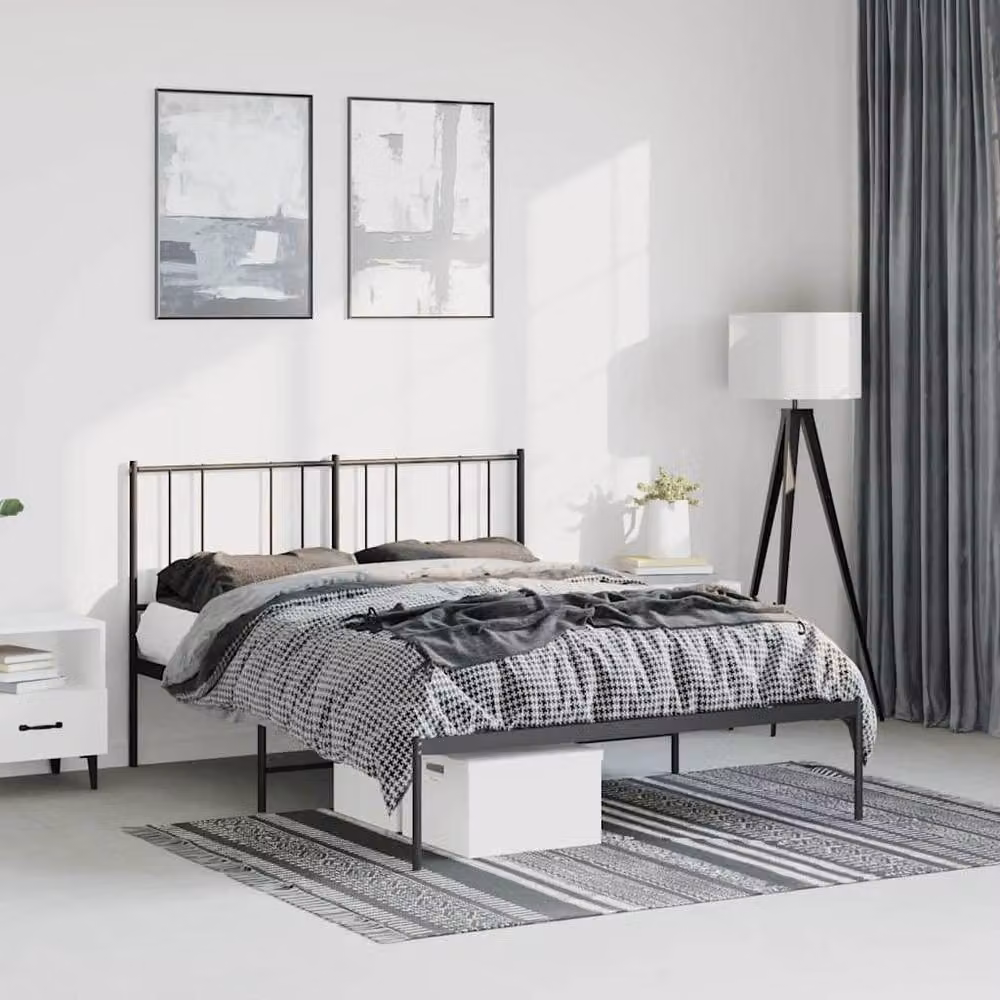 Berkfield Home Metal Bed Frame with Headboard in Black, W/D/H: 150 x 200 cm – 2