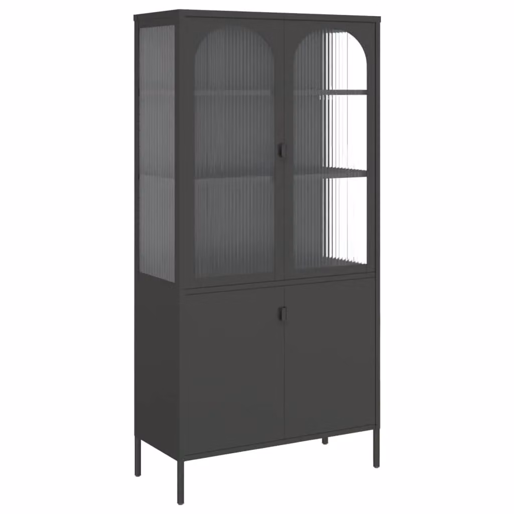 Berkfield Home Modern Black Highboard with Glass Doors and Metal Frame, W/D/H: 90 x 40 x 180 cm – 2