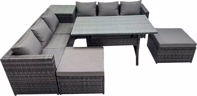Fimous 8-Seater Outdoor Rattan Sofa and Dining Set in Dark Grey Mixed