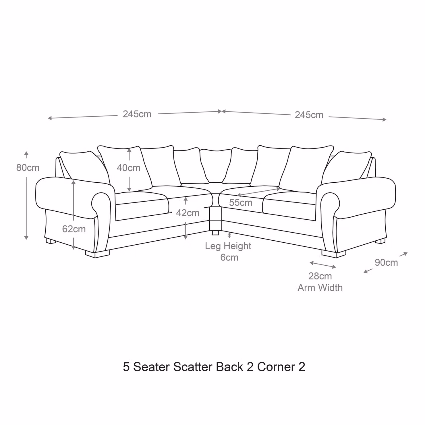 Furnishings For Less UK Milan 4 Seater L Shaped Corner Sofa, Grey, Left Hand Facing, Chesterfield Style with Scatter Cushions – 4