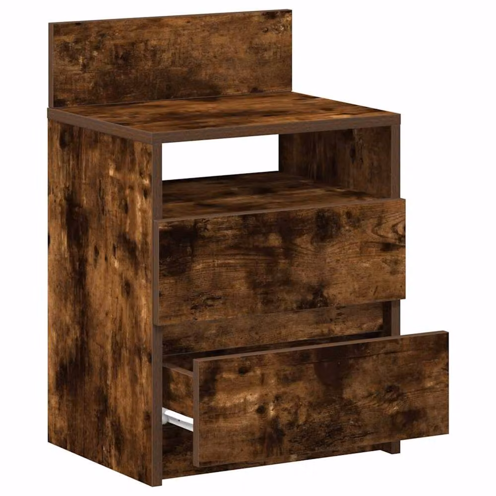 Berkfield Home Set of 2 Durable Bedside Cabinets with 2 Drawers in Smoked Oak Brown, W/D/H: 40 x 33 x 60 cm – 3