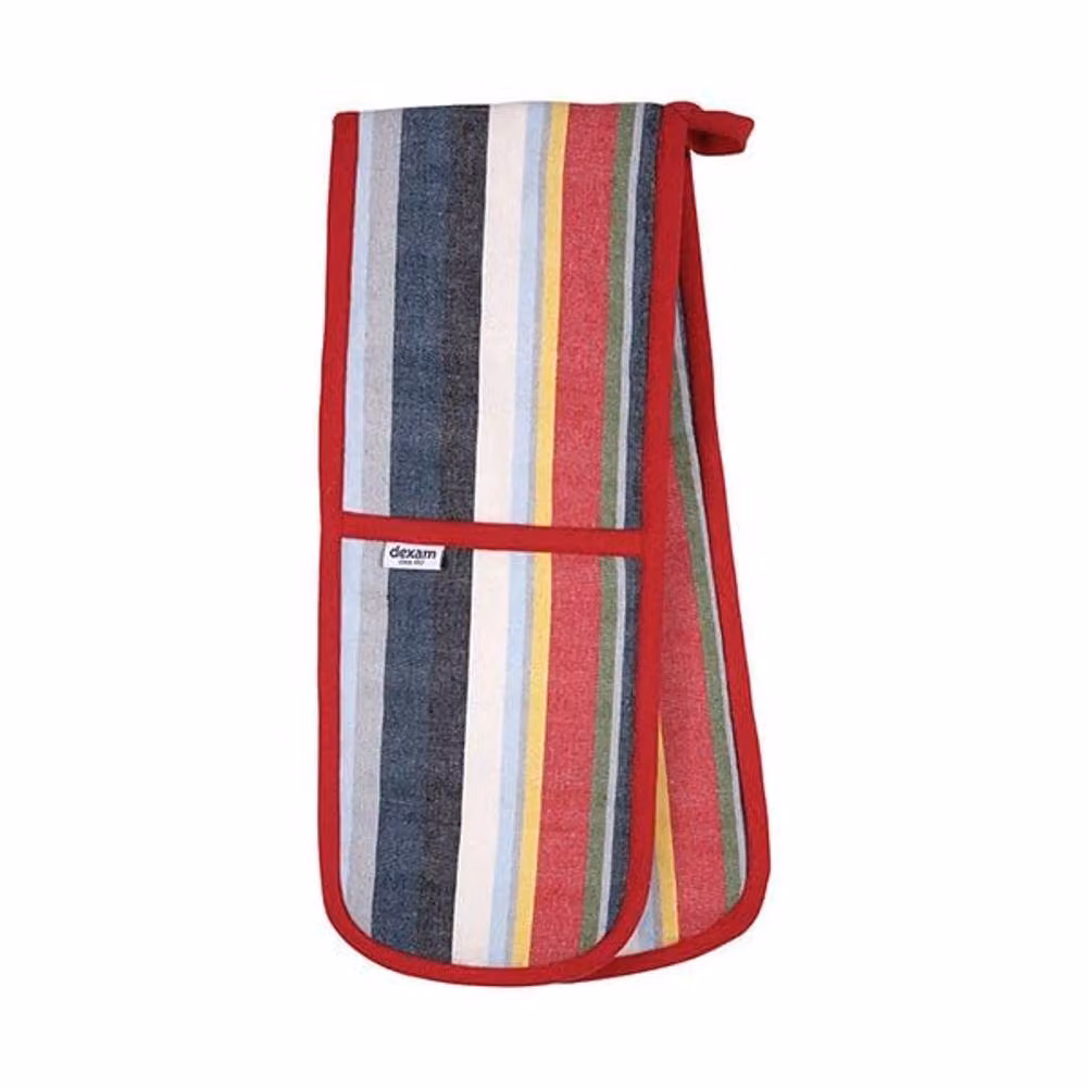Dexam Red Striped Cotton Double Oven Gloves for Adults – 2