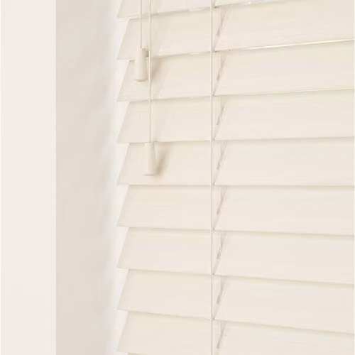 New Edge Blinds Misty White Faux Wood Venetian Blind with 50mm Slats, Width: 130 cm, Drop: 120 cm