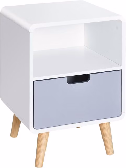 HOMCOM Scandinavian Design Bedside Cabinet with Drawer in White or Grey, W/D/H: 38 x 40 x 58 cm – 1