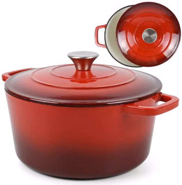 Andrew James Enamelled Cast Iron Casserole Dish, Red, 26 cm