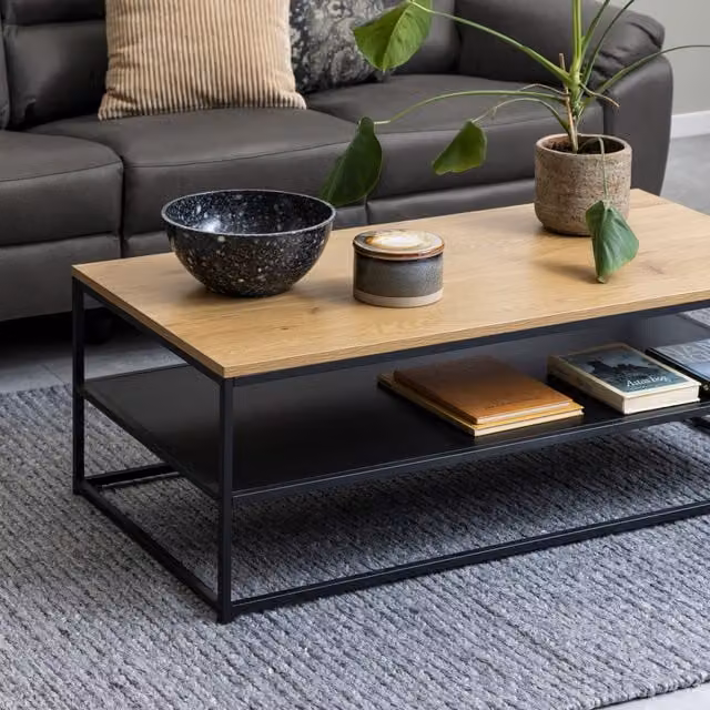 Furniture To Go Gila Coffee Table with Open Shelf in Oak and Black