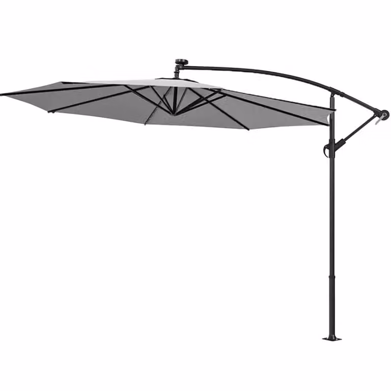 Living and Home Grey Polyester Garden Parasol with 32 LED Lights and Crank and Lift Mechanism
