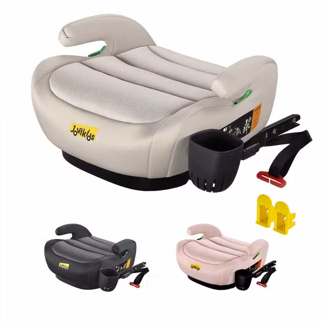 Aosom UK Grey ISOFIX Car Booster Seat with ECE R129 i-Size and Cup Holder, W/D/H: 42 x 40 x 17 cm – 1