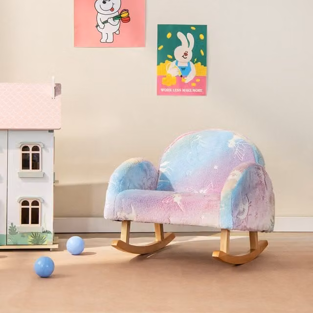 Costway Pink Upholstered Kids Rocking Chair Armchair with Armrests