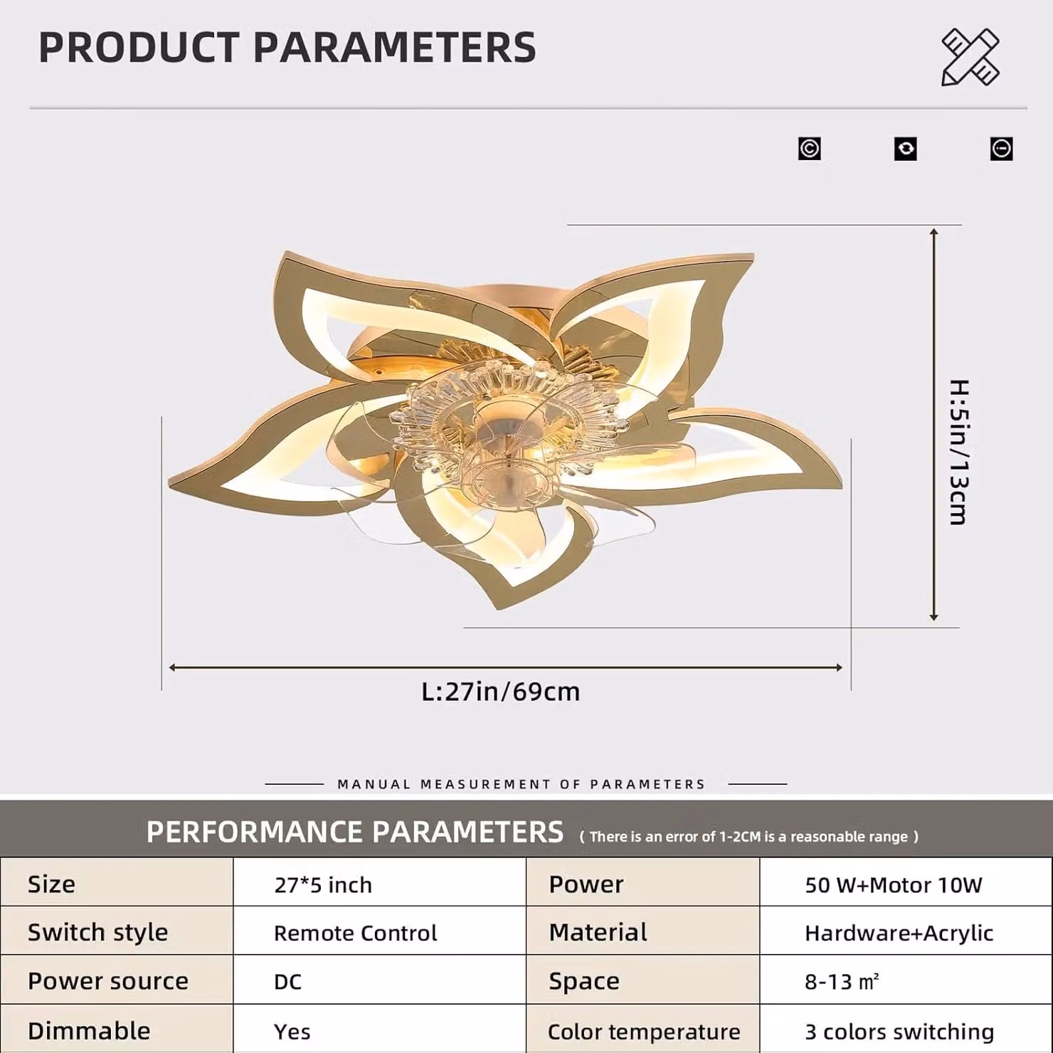 Garwarm Gold Dimmable Modern Silent Ceiling Fan Chandelier with Transparent Shade for Living Rooms and Bedrooms – 2