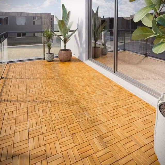 URBNLIVING Brown Acacia Hardwood Outdoor Interlocking Deck Tiles