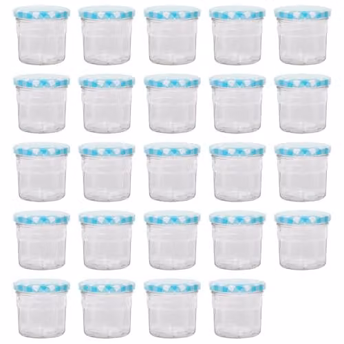 Argon Tableware Glass Jam Jars with Airtight Blue Gingham Lids, 130ml, Pack of 24 – 1