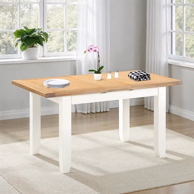 Seconique Windsor Extending Rectangular Dining Table in Ivory Oak Wood