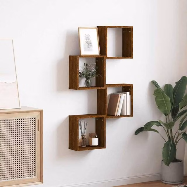 Berkfield Home Wall Mounted Cube Shelves, 4 Piece Set, Brown Oak, W/D/H: 30 x 15 x 30 cm – 1