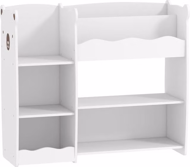 AIYAPLAY Kids Toy Storage Unit and Bookshelf with Bear Design in White