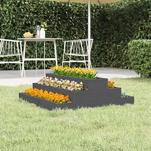 vidaXL Grey Pine Wood Planter Tub W/D/H: 80 x 80 x 27 cm – 2