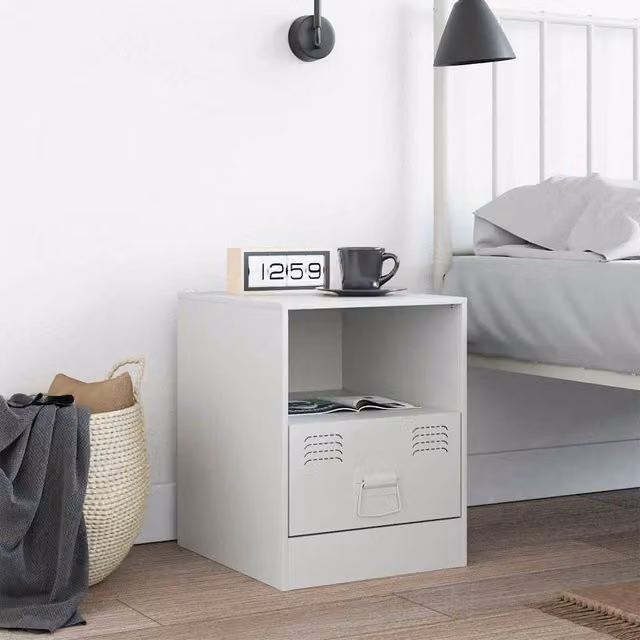 Berkfield Home Stylish White Metal Bedside Cabinet W/D/H: 34.5 x 39 x 44 cm – 1