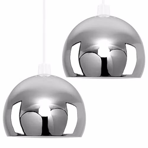 ValueLights Set of 2 Retro Chrome Dome Ceiling Pendant Light Shades, Width: 20 cm