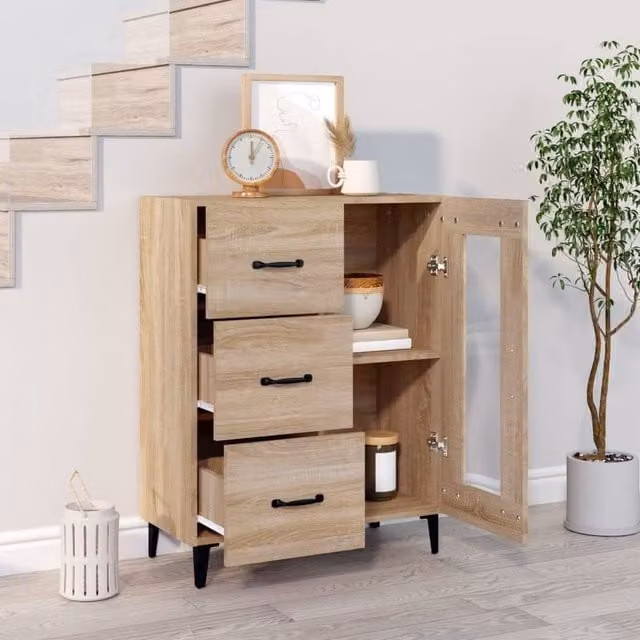 Berkfield Home Sonoma Oak Sideboard in Light Tan, W/D/H: 69.5 x 34 x 90 cm – 1