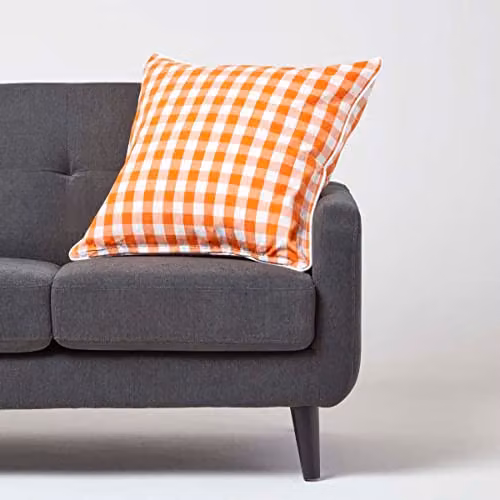 Homescapes Orange and White Gingham Cotton Square Cushion Cover, W/D/H: 60 x 60 x 60 cm – 2
