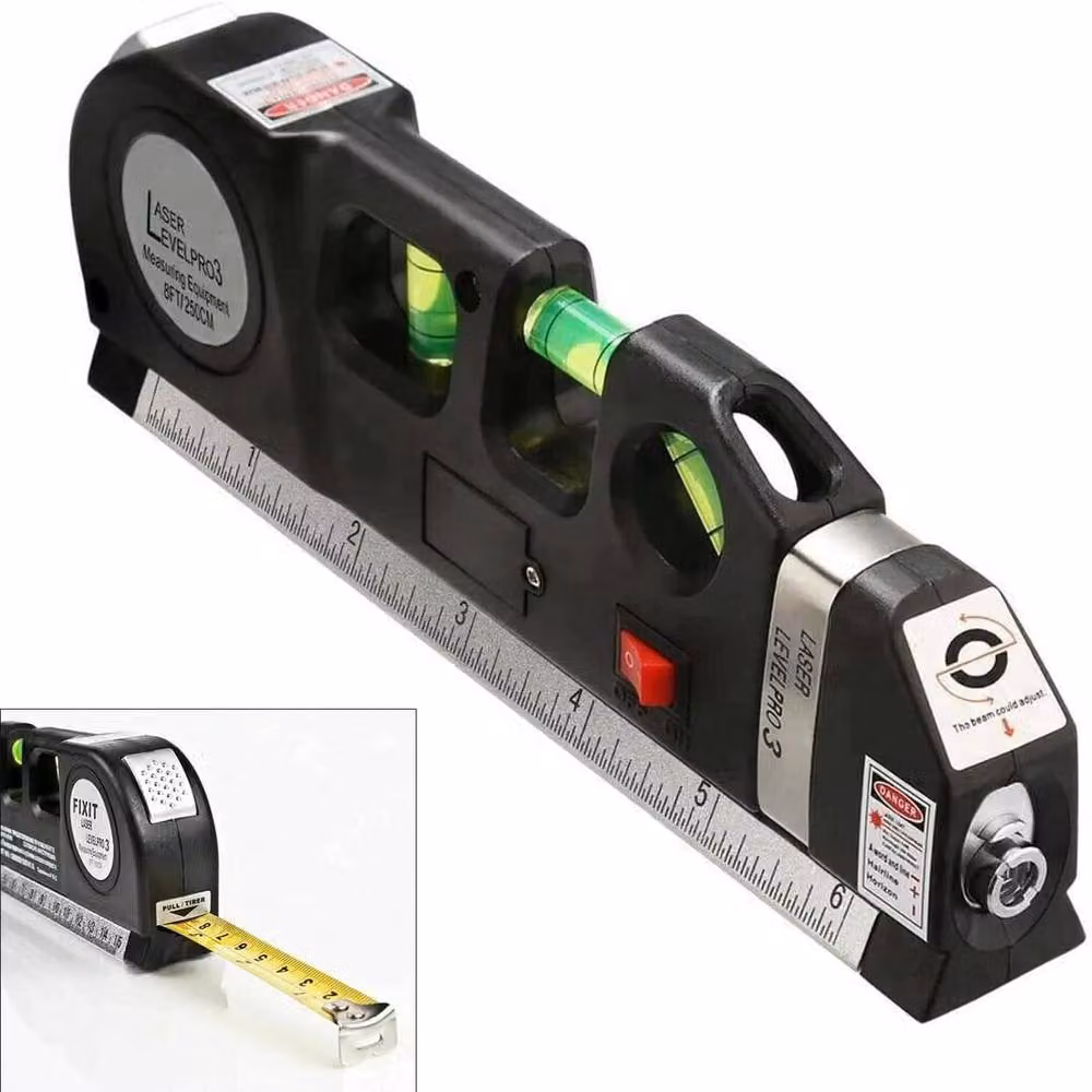 ATEK Multipurpose Laser Level and Spirit Level with 2.44 m Measuring Tape in Black – 2
