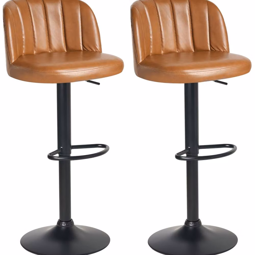 Wyld and Coco Set of 2 Retro Brown Faux Leather Swivel Bar Stools with Metal Base – 2