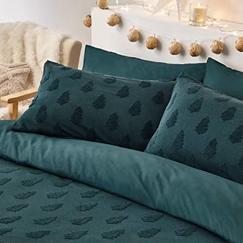The Linen Yard Tufted Tree Cotton Percale Duvet Cover Set in Green, W/H: 140 x 200 cm – 2