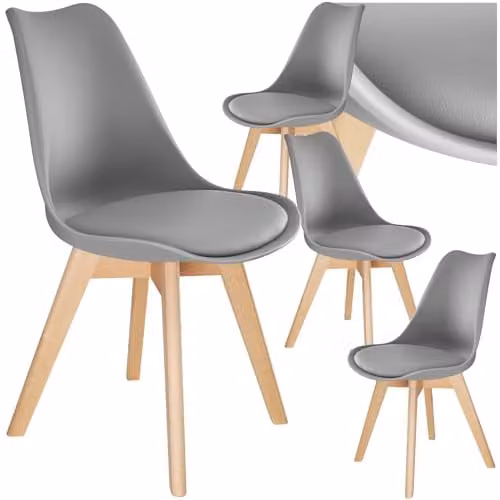 tectake Set of 4 Scandinavian Design Dining Chairs with Fabric Seats and Wood Legs in Grey – 1