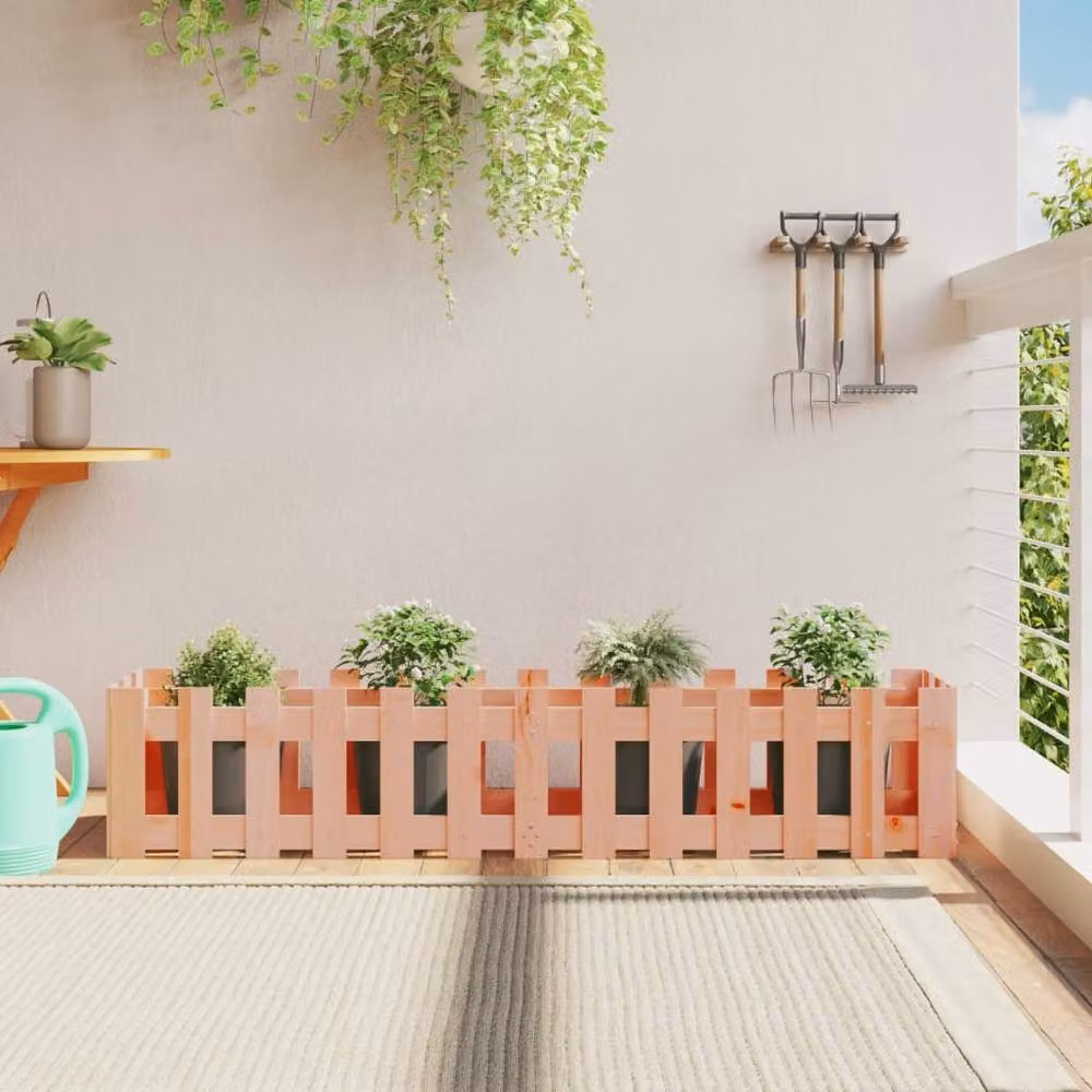 Berkfield Home Garden Raised Bed with Fence Design in Light Tan Wood, W: 150 cm, D: 30 cm, H: 30 cm – 2