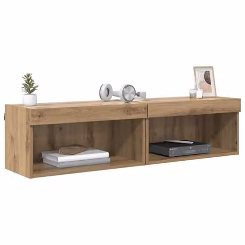 vidaXL 2-Piece Modern TV Cabinet Set in Brown Artisan Oak with Integrated Lighting