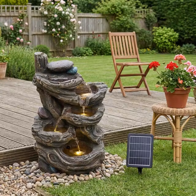 Breeins Solar-Powered Cascade Water Fountain for Outdoor Decor, Brown