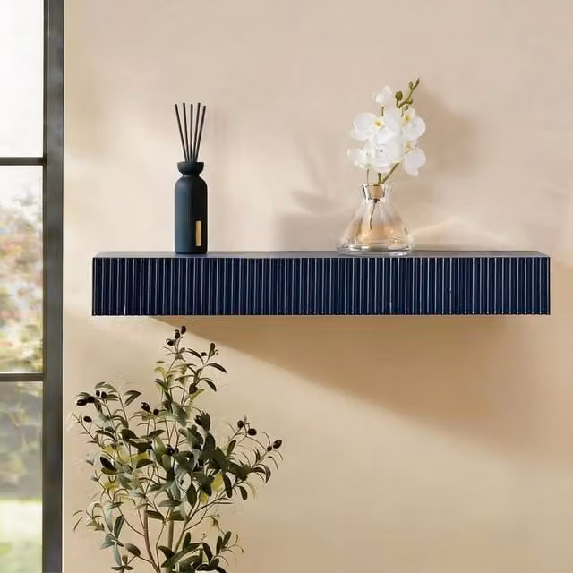 OHS Modern Ribbed Rectangle Wall Mounted Storage Shelf in Navy Blue