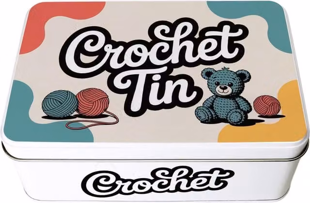 Purely Home Retro Crochet Metal Storage Tin in Multicolour and White
