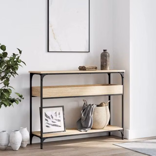 Berkfield Home Decorative Console Table with Shelf in Sonoma Oak and Tan, W/D/H: 100 x 29 x 75 cm – 1