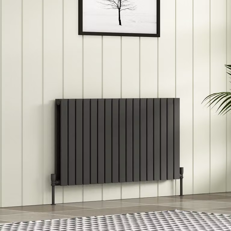 Aurexa Anthracite Double Flat Panel Horizontal Designer Steel Radiator, W: 1156 mm, H: 600 mm, D: 60 mm