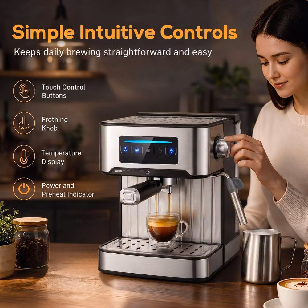 HOMCOM Espresso Machine with 20-Bar Pressure, 1.6 l Water Tank and LED Touch Display, Black – 5