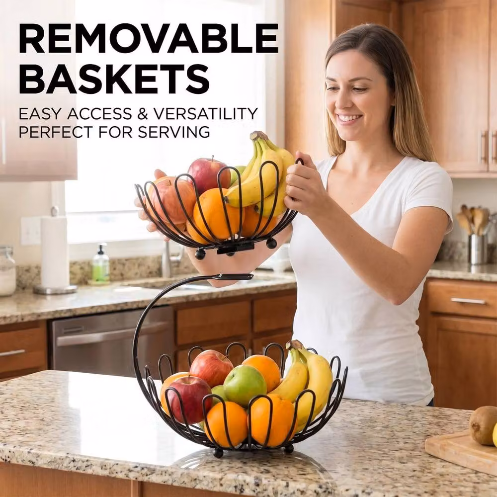 Havendro 2 Tier Metal Wire Fruit and Vegetable Storage Basket in Black – 3