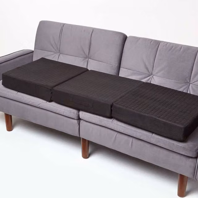 Homescapes Black Quilted Polyester 3 Seater Orthopaedic Booster Cushion Cover